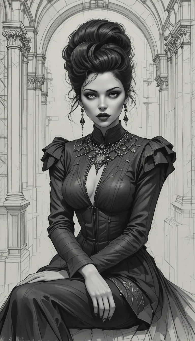 Mulher aristocrática elegante em retrato fantástico em monocromia