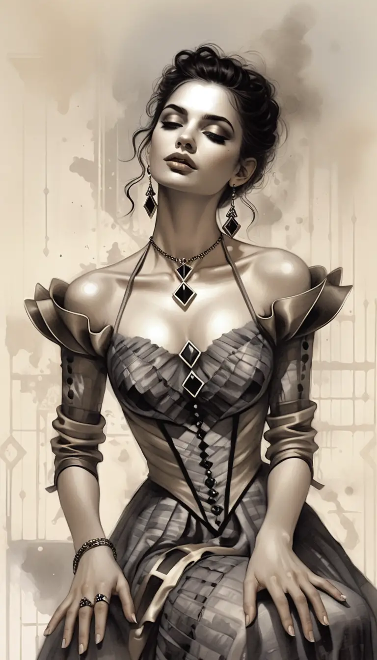 Elegante mulher aristocrática em retrato fantástico monocromático