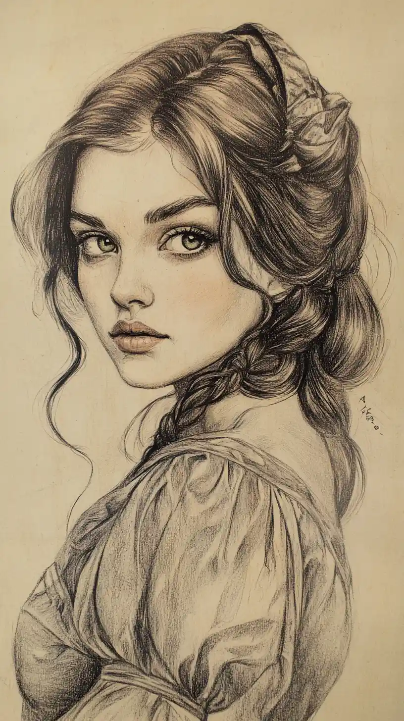 Renaissance style portrait of a redheaded girl in striped top