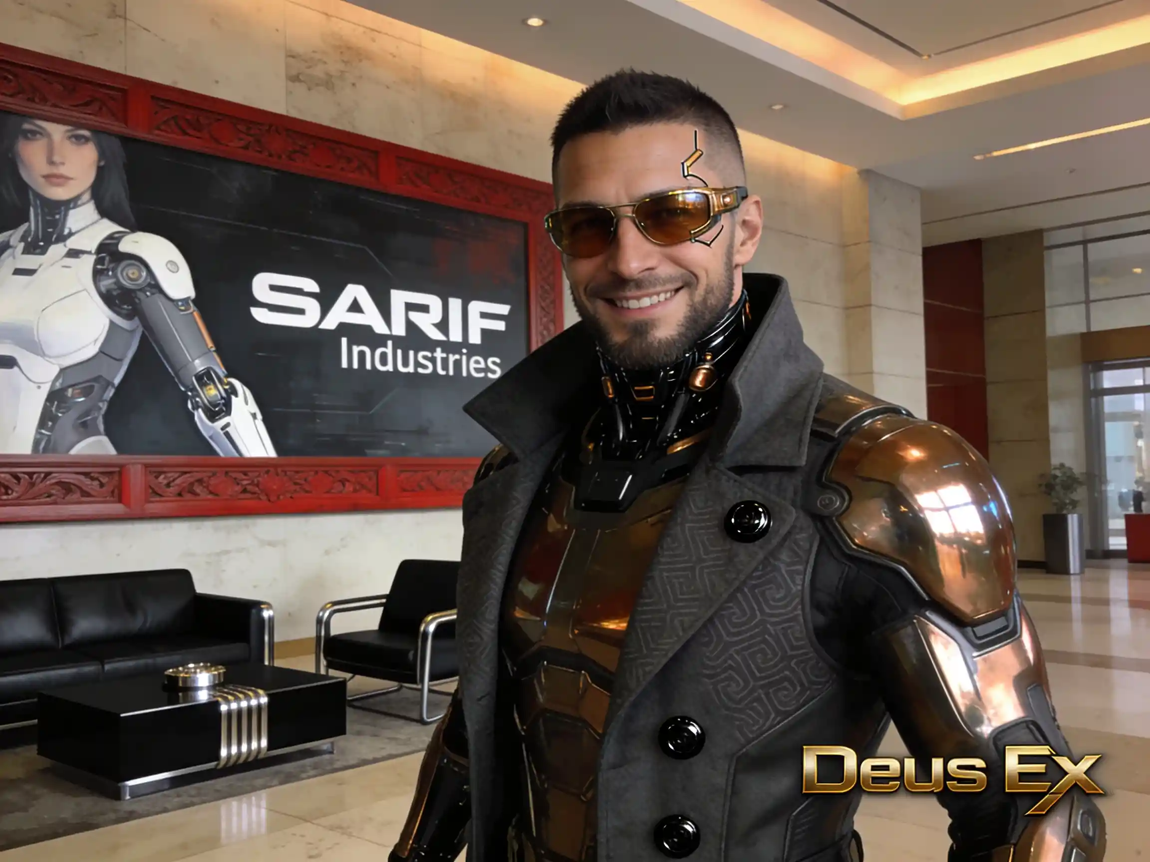 Erweiterter Detektiv in einer eleganten futuristischen Lobby