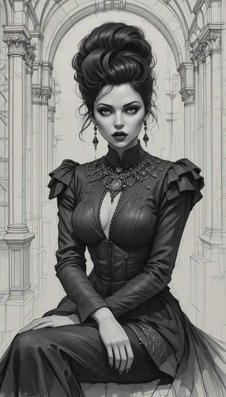Mulher aristocrática elegante em retrato fantástico em monocromia