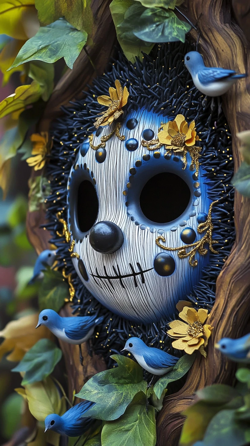 Surreale Holzmaske verschmolzen mit einem anthropomorphen Igel