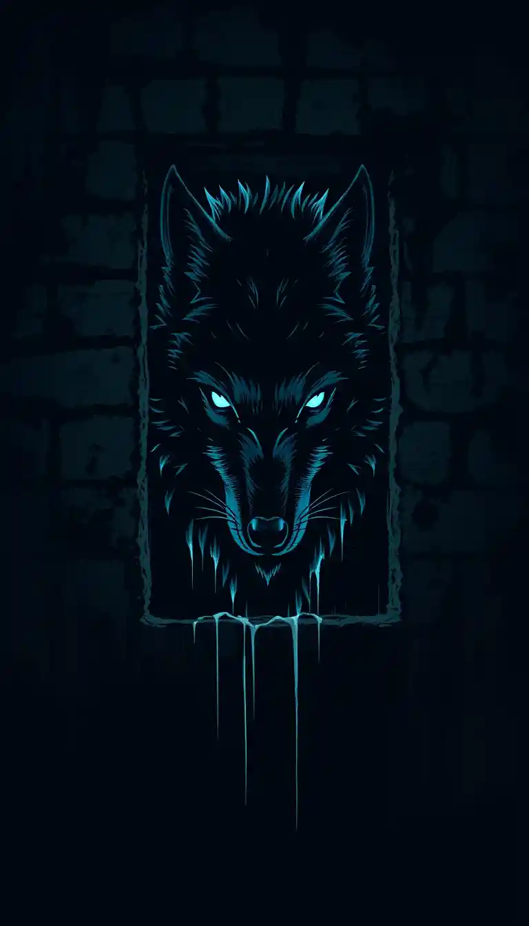 Silhueta noir de lobo formada pela luz em muro da cidade