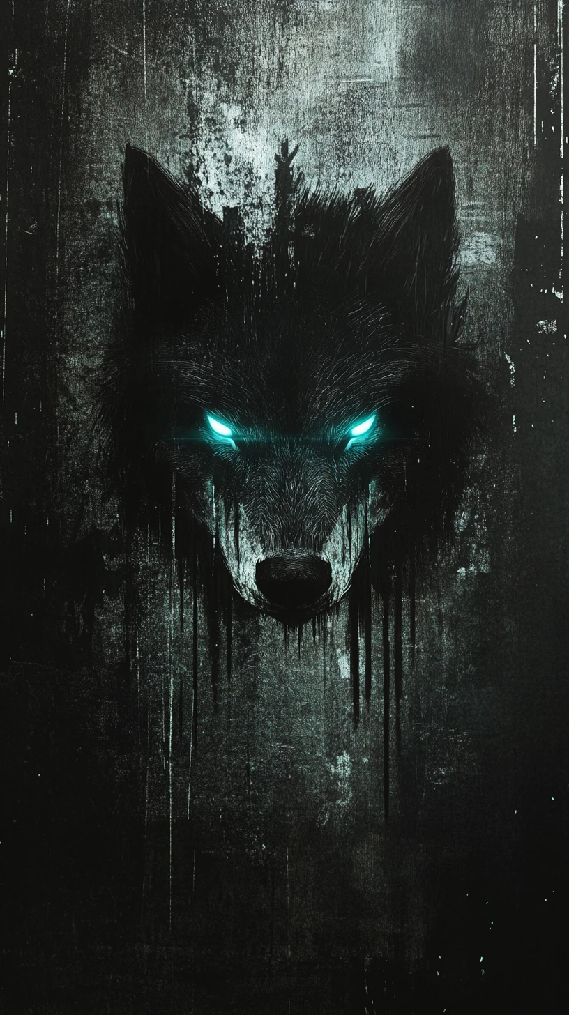 Noir wolf silhouette formed by light in city wall