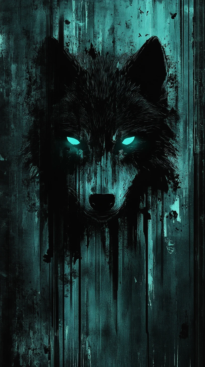 Silhueta noir de lobo surgindo de uma parede urbana rachada