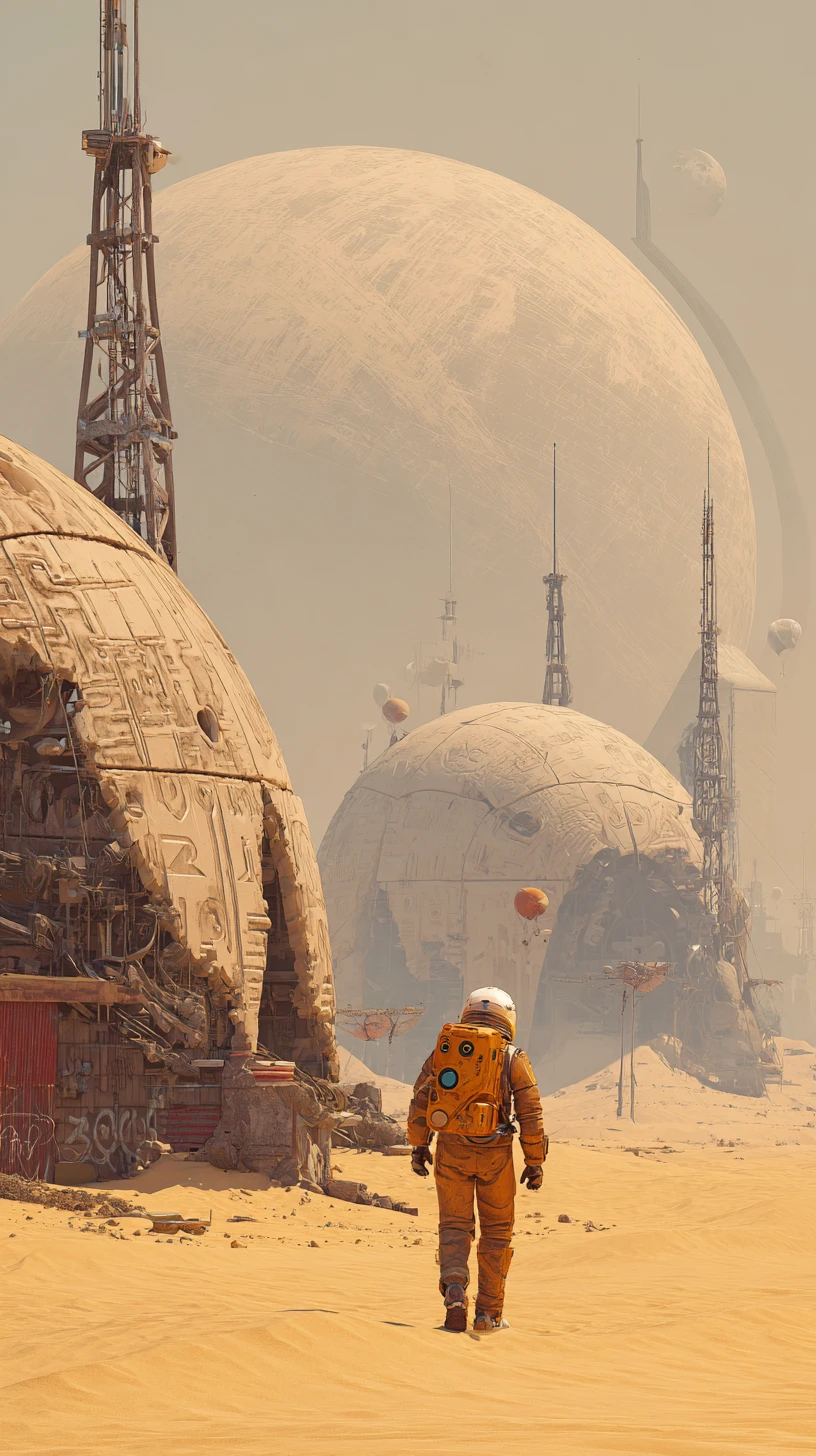 Lone Astronaut Crossing Alien Desert Toward Ancient Monolith