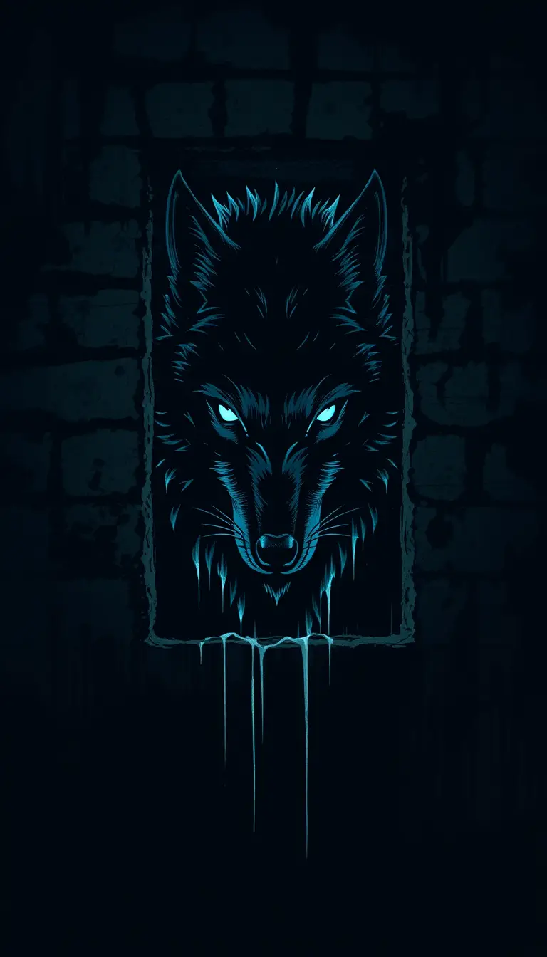 Silhueta noir de lobo formada pela luz em muro da cidade