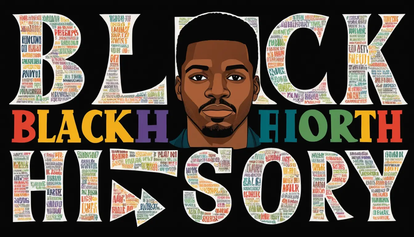 Black history month text with portrait of a black man