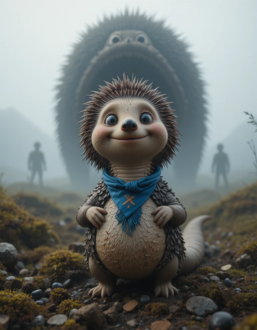 Niedliche Regenwurm-Igel-Hybride mit blauem Halstuch
