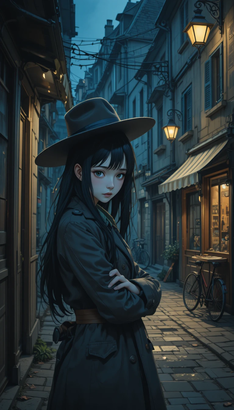 Sad Japanese schoolgirl in a dim urban alleyway