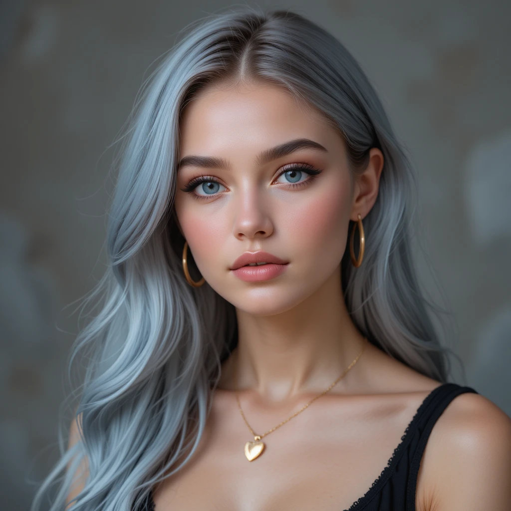 Elegant young woman portrait with silver blue hair