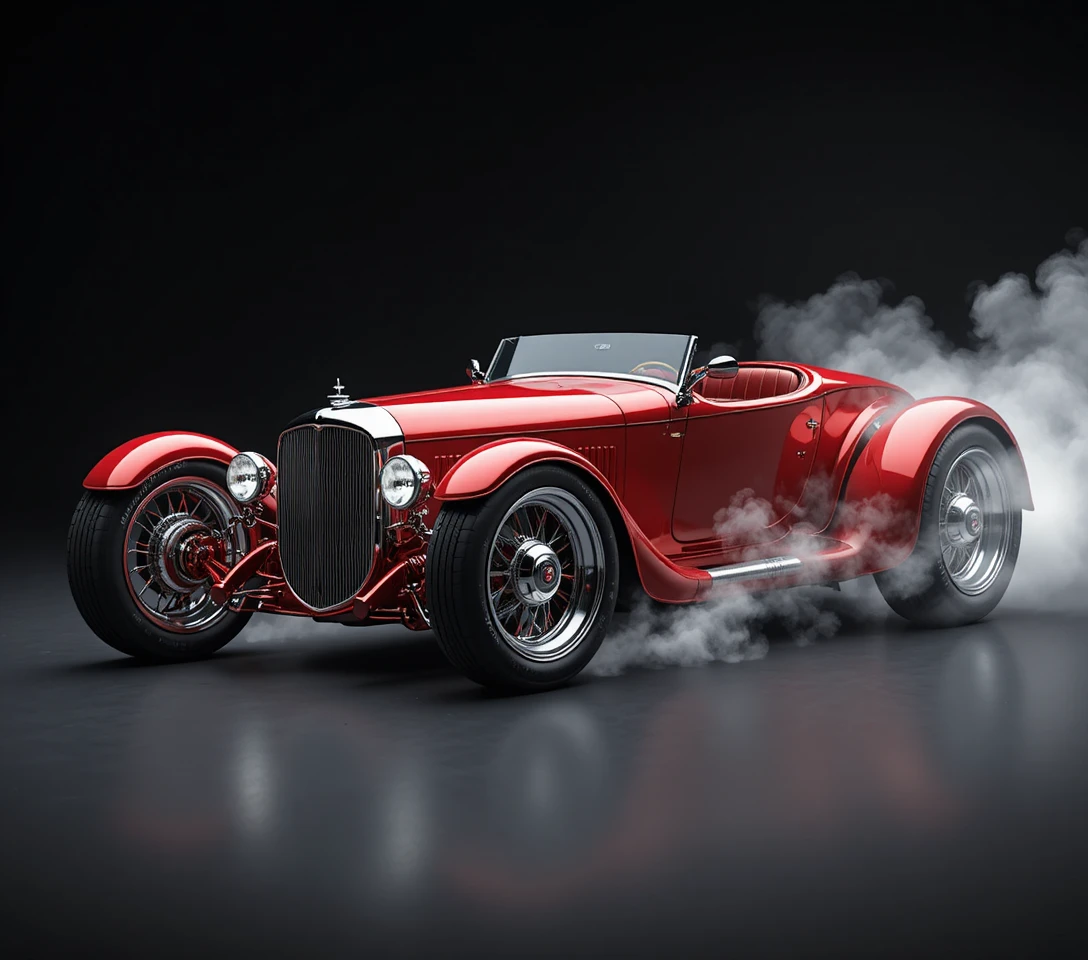 Carro conceito futurista vermelho candy com rodas cromadas