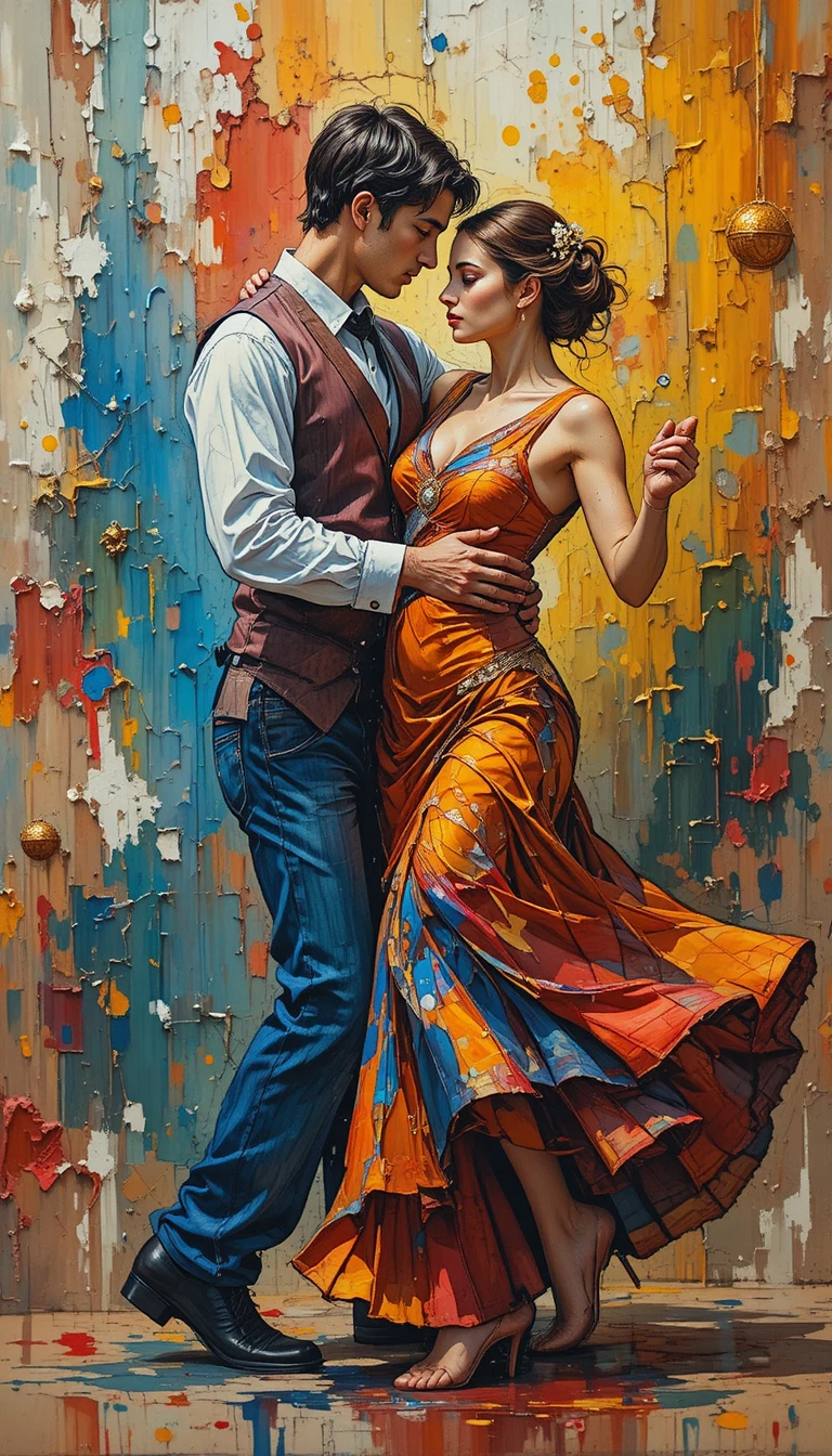 Coppia danzante in pittura acrilica impasto espressiva