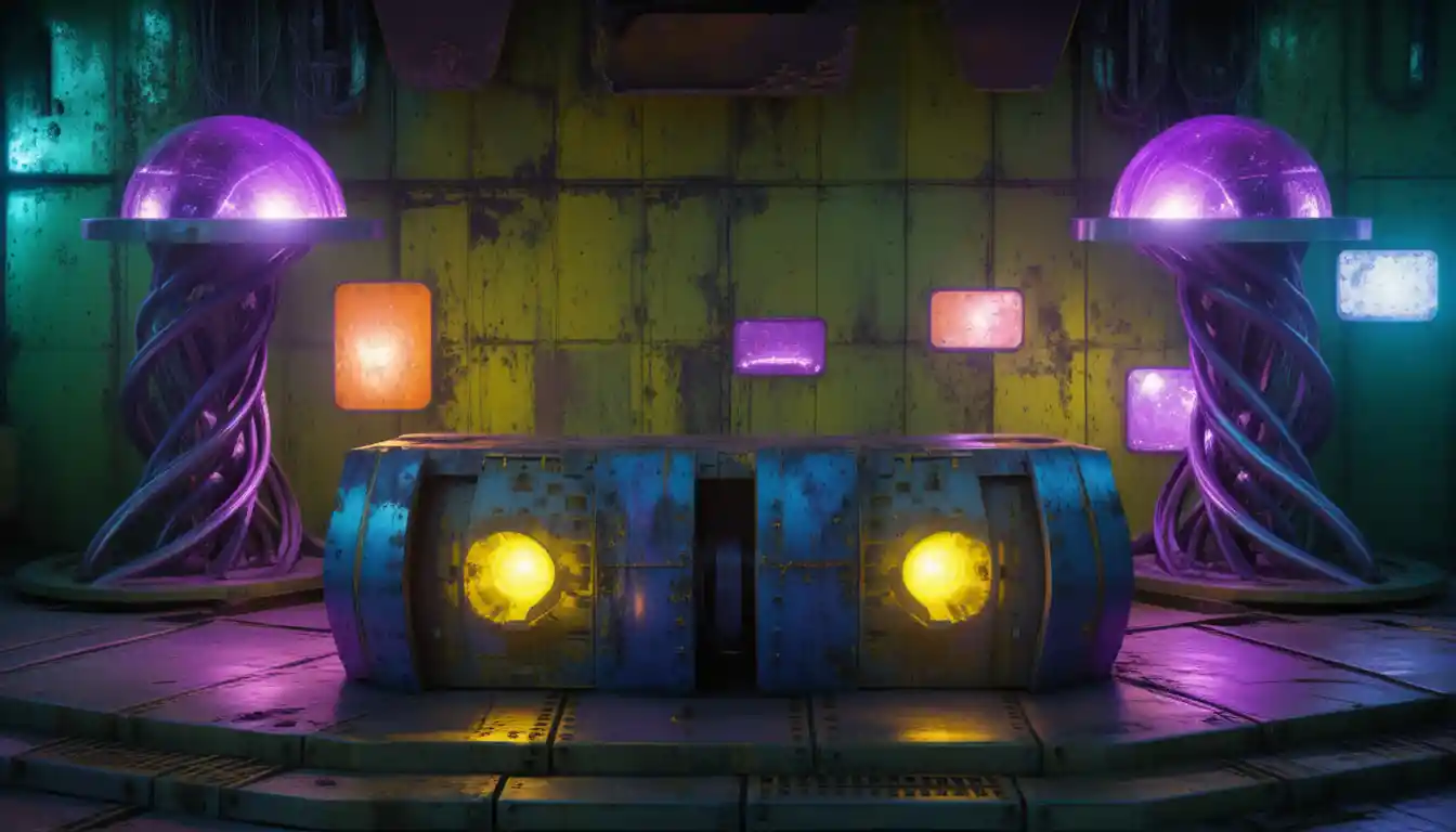 Interior Futurista de Ciencia Ficción con Mesa Central de Metal Brillante