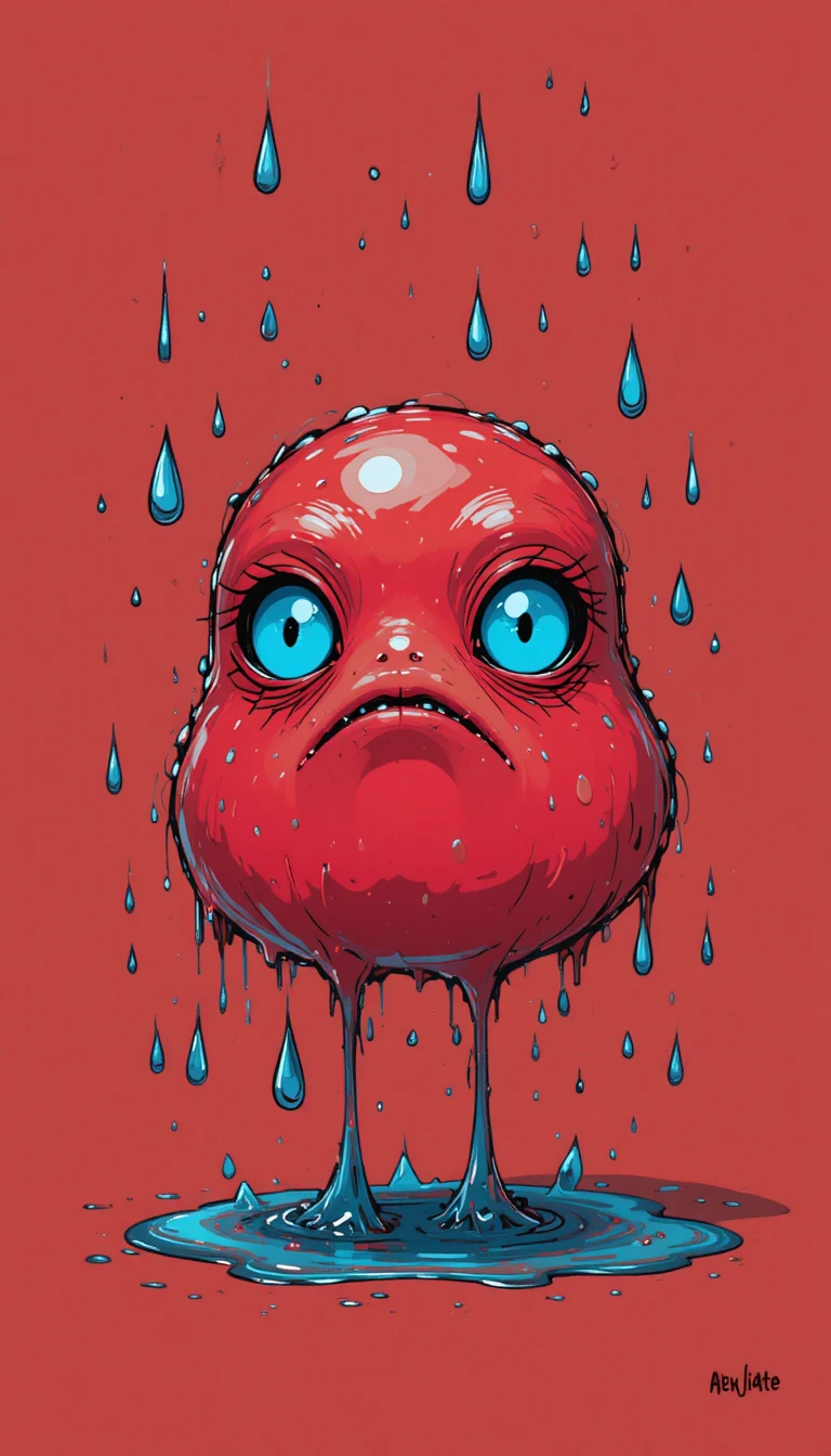 Creatura cartoon rossa preoccupata in stile digitale lucido