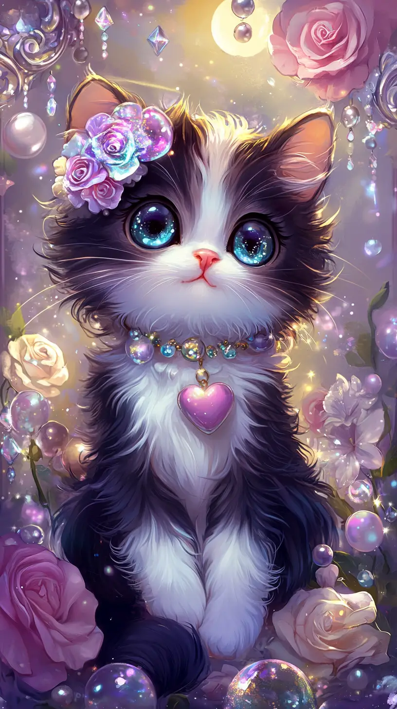 銀河の瞳を持つかわいいファンタジー子猫と魔法の庭