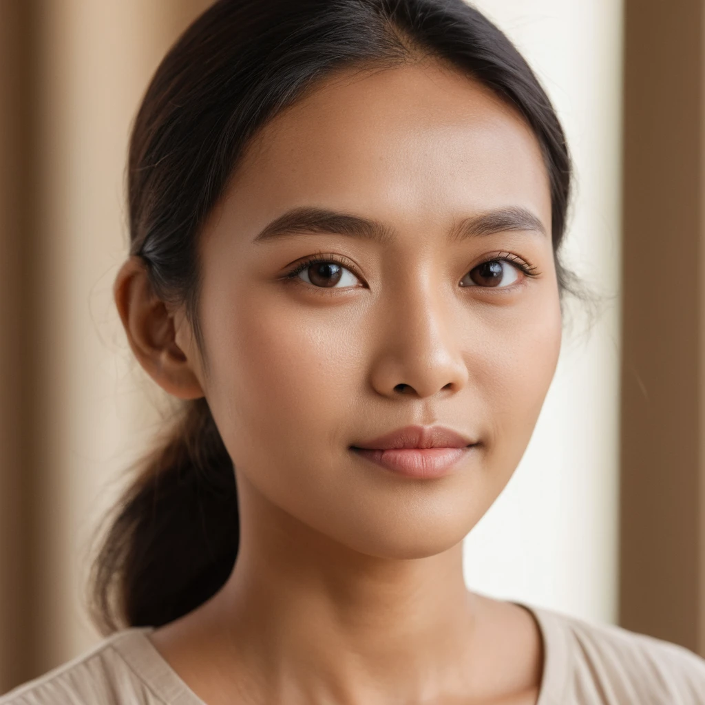 Close up cinematic portrait of a calm Indonesian woman