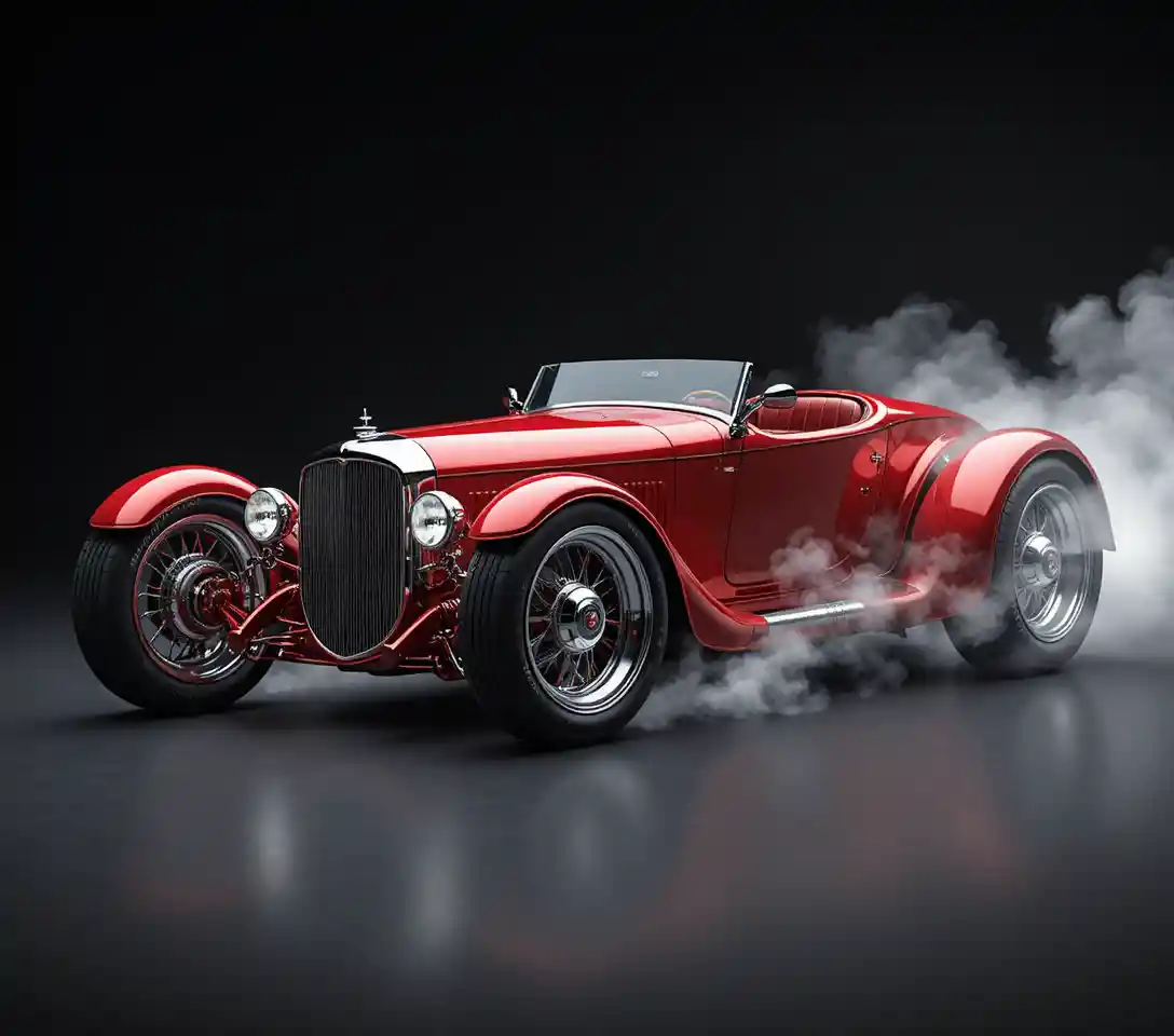 Carro conceito futurista vermelho candy com rodas cromadas