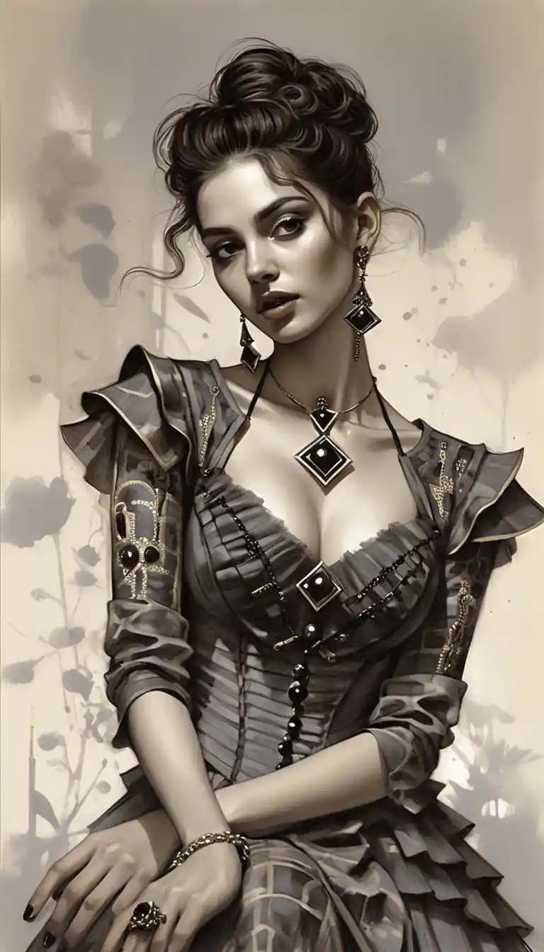 Elegant aristocratic woman in monochrome fantasy portrait