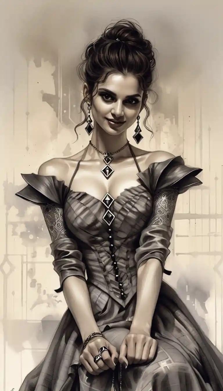 Élégante femme aristocratique en portrait fantastique monochrome