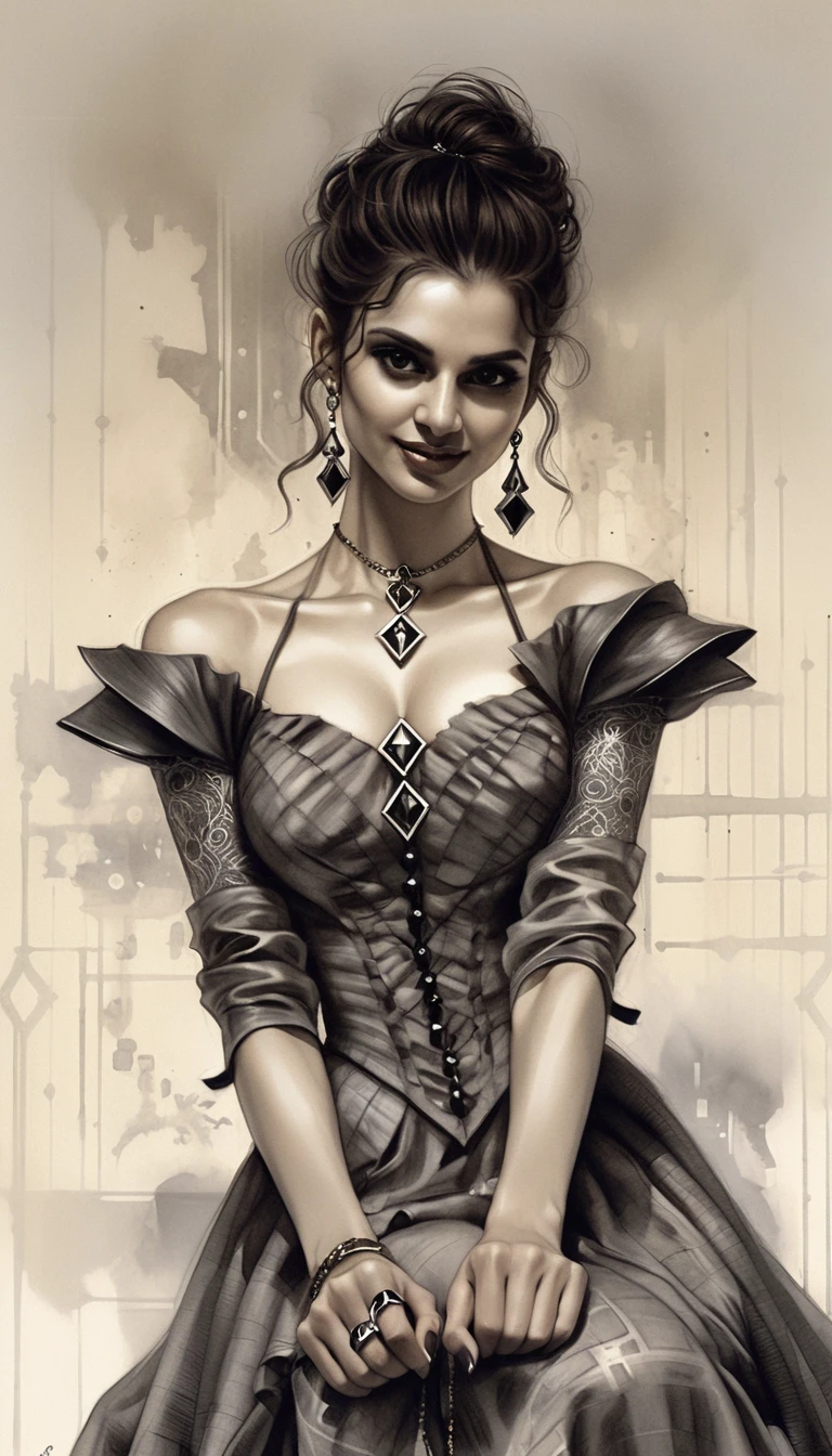 Elegante aristokratische Frau in monochromem Fantasy-Porträt