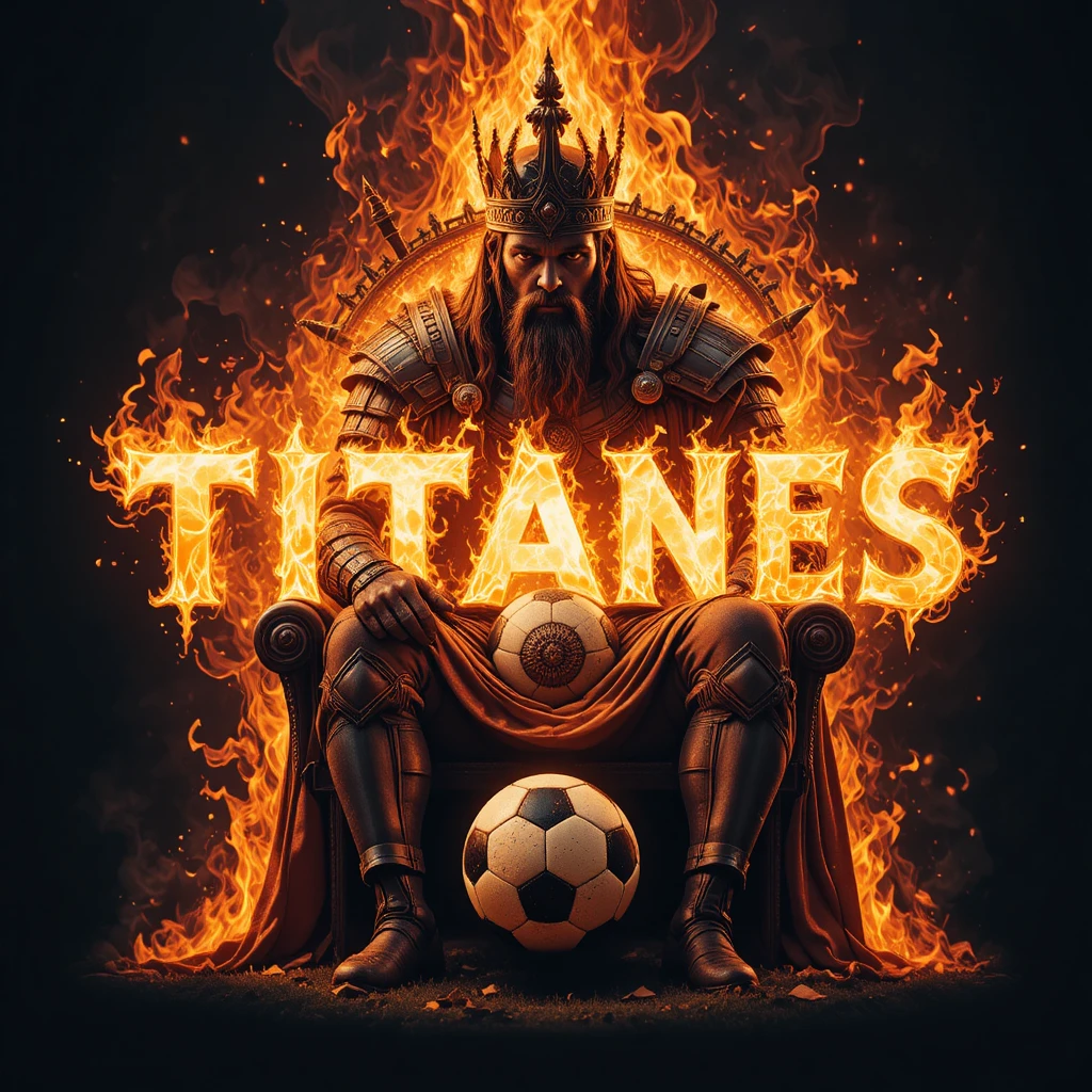 Feuriges Titanes-Fußballlogo mit gepanzertem Krieger im Hintergrund