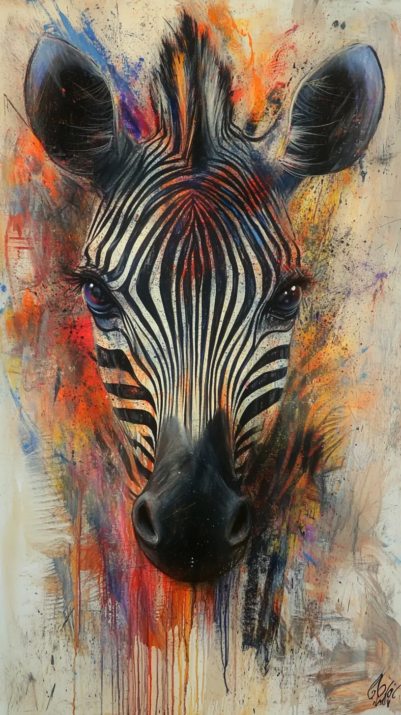 Surreale Mixed-Media-Zebraaugen in kräftigen abstrakten Farben