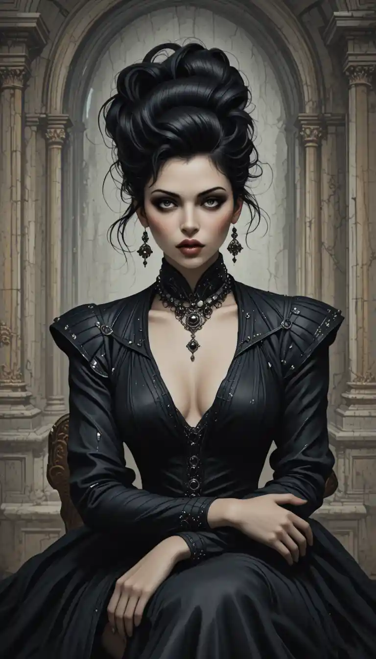 Elegant aristocratic woman in dark fantasy digital portrait