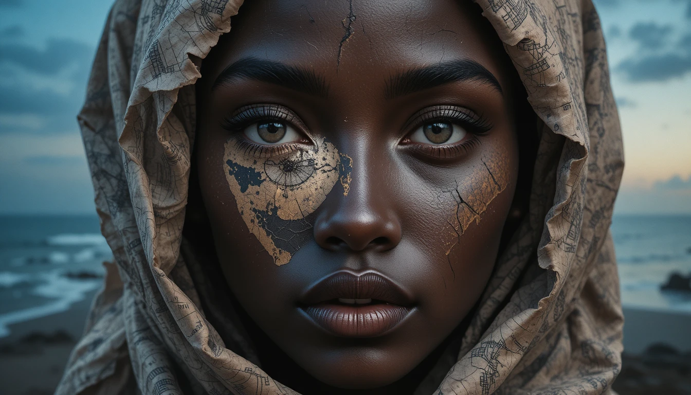 Surreal portrait of an African woman as time and cosmos