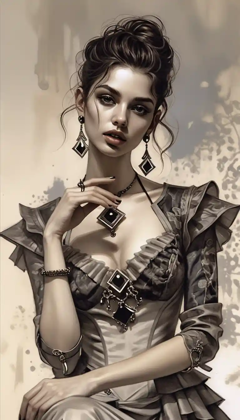 Elegant monochrome portrait of a dark haired aristocratic woman