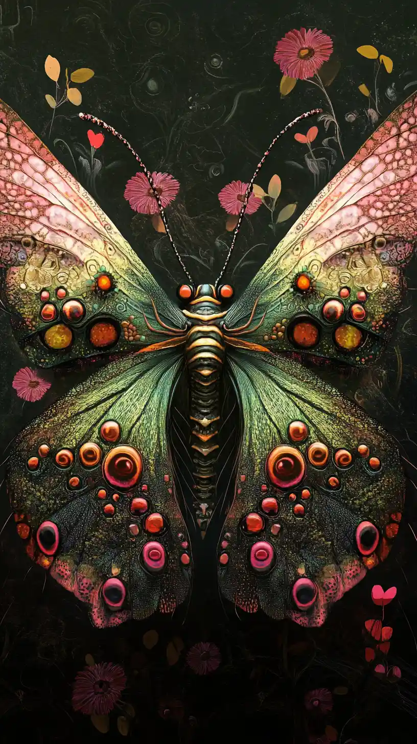 Surreal butterfly rising from a dark twisted fantasy realm