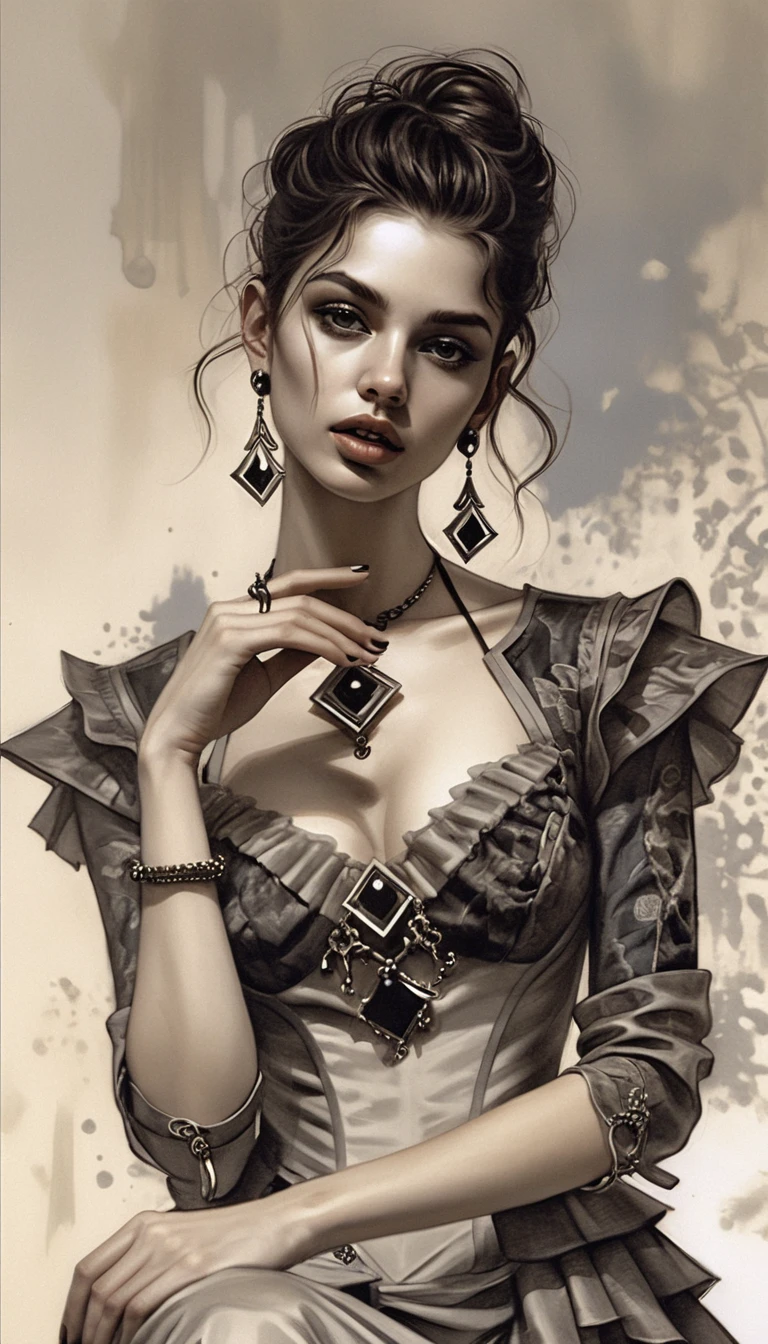 Elegant monochrome portrait of a dark haired aristocratic woman