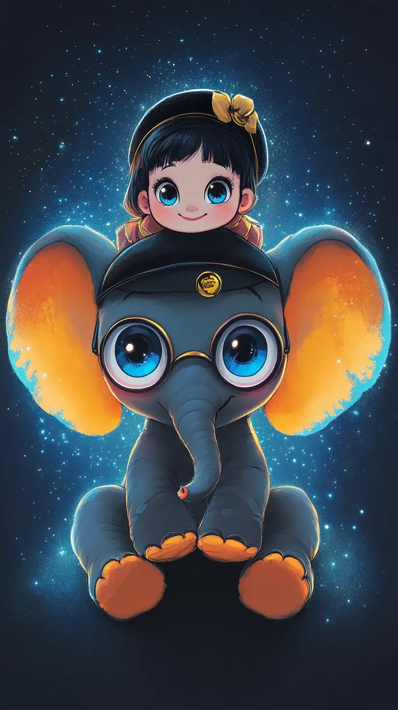 Süßes Cartoon-Baby-Elefant mit Brille vor leuchtend blauem Hintergrund