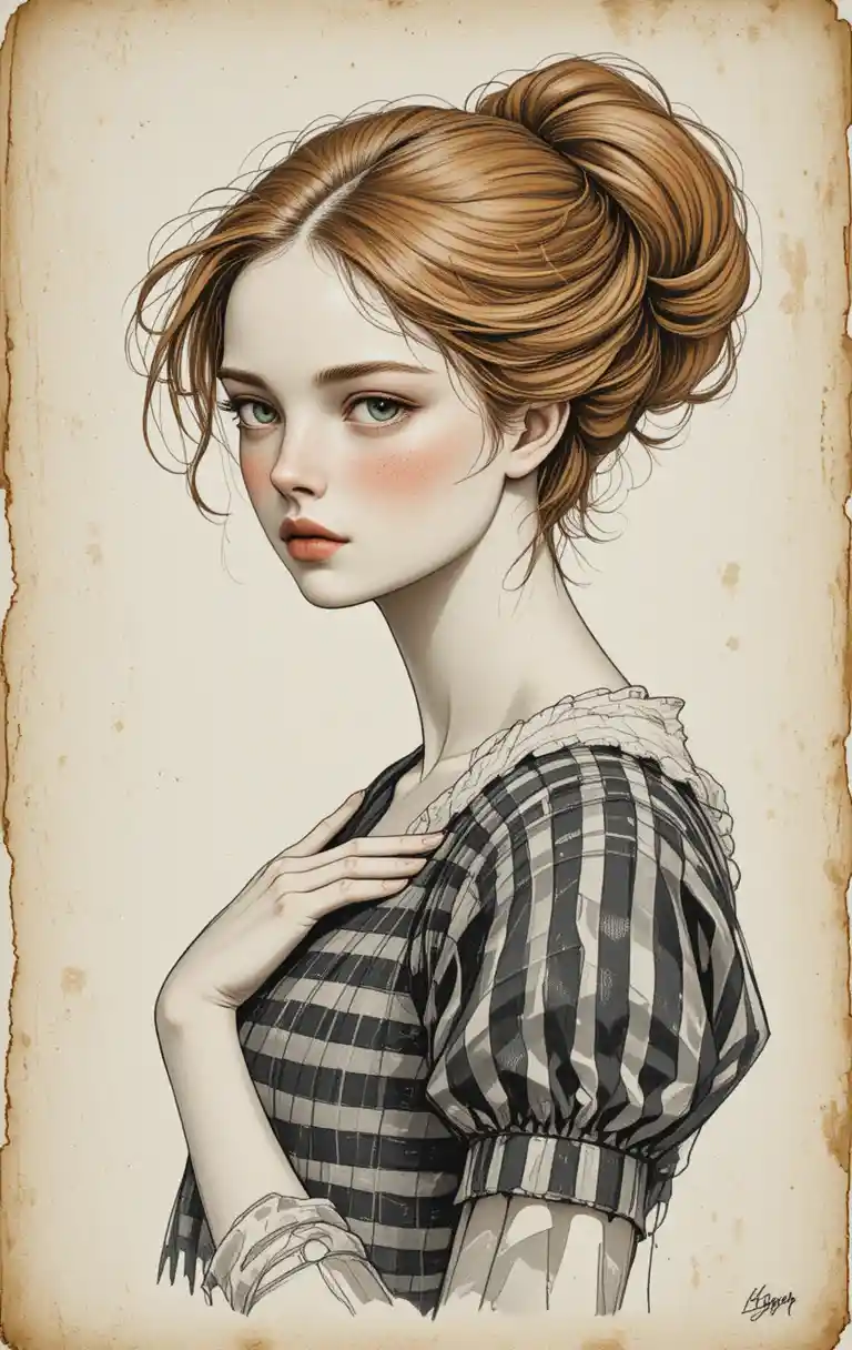 Retrato de estilo renacentista de una chica pelirroja con pecas