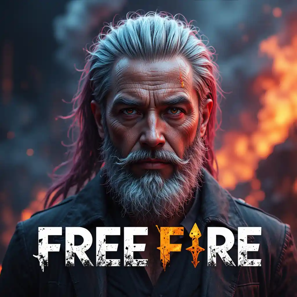 Personaje de videojuego con atuendo de sakura y barba sobre fondo con la letra A