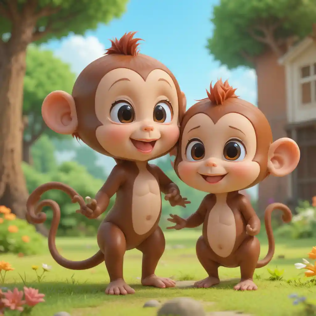 Niedliche 3D-animierte Affen-Mutter-und-Baby-Familienszene
