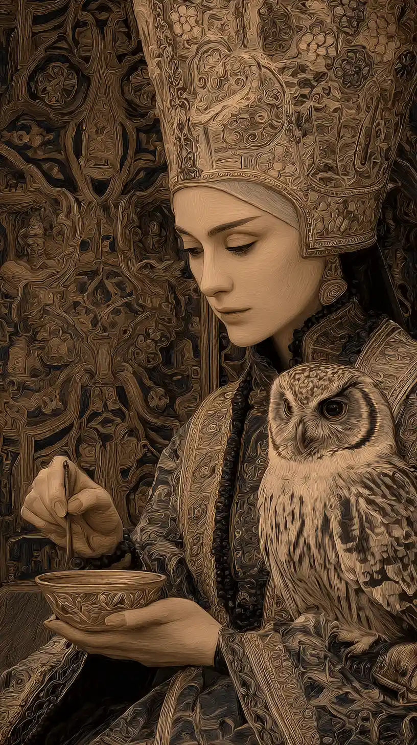 Princess on thorny death mask throne with ornate crown
