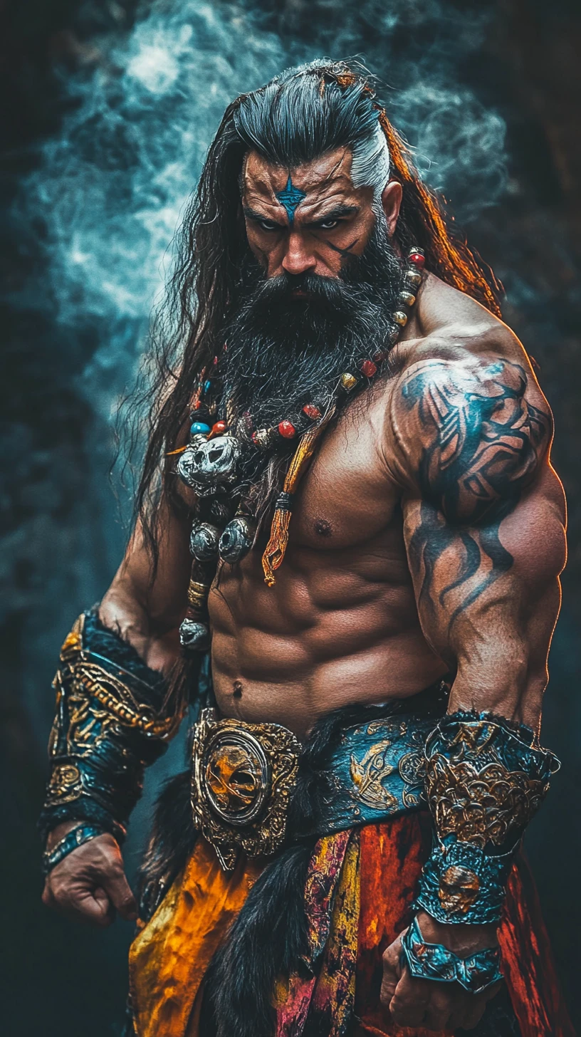 Anime-Fantasy-Kriegerzauberer in Straßenkampfpose
