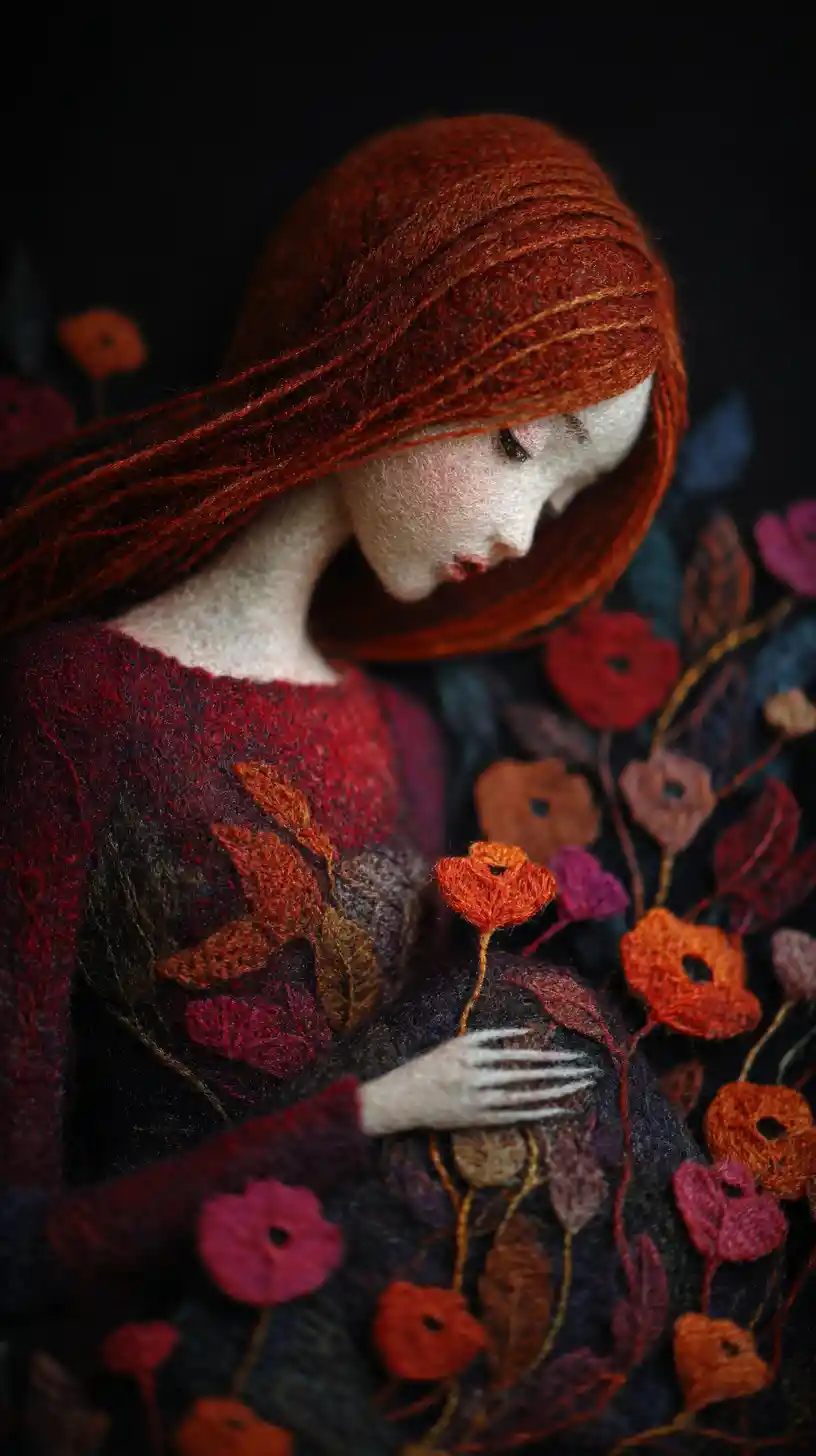 Dream weaver woman spinning threads in a surreal dreamscape