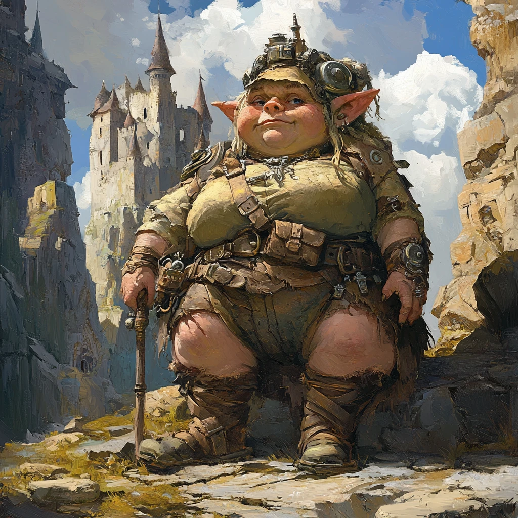 Reine troll royale devant un vaste château fantastique en pierre