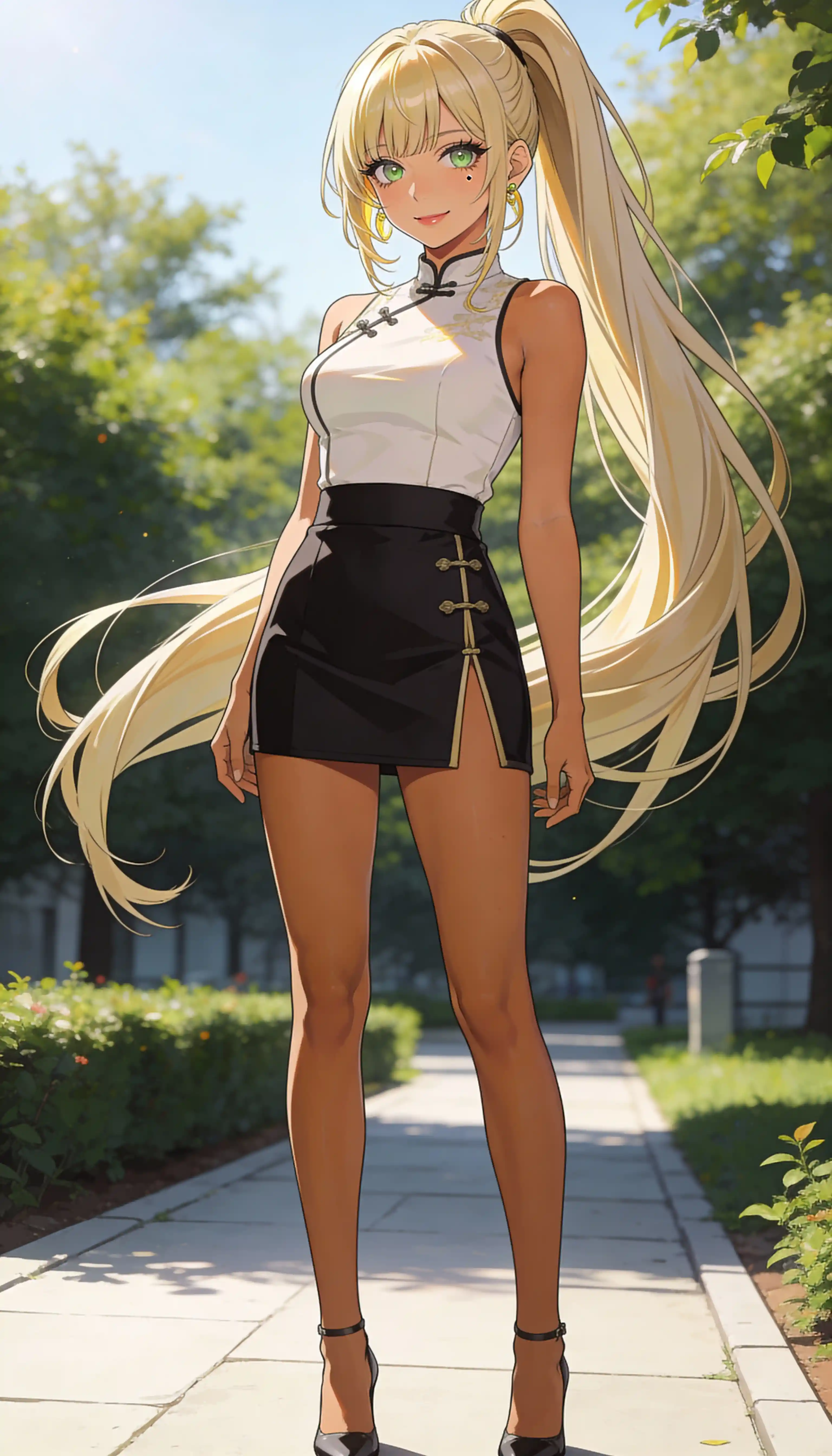 Donna anime in piedi all'aperto alla luce del giorno