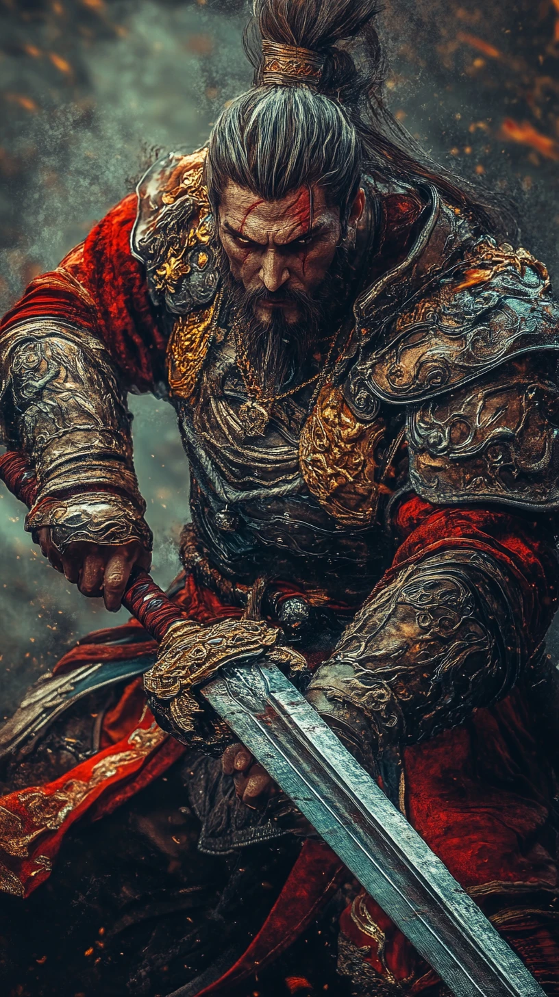 Guerrier fantasy en style anime en pose classique de duel