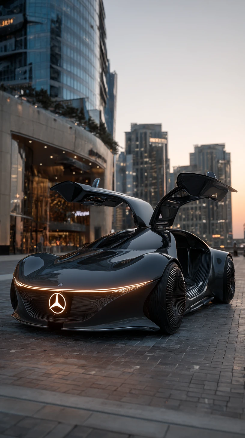Carro Conceito Futurista Preto em Renderização 3D Ultra Realista