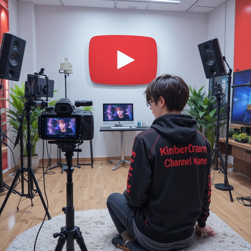 Créateur d’anime filmant dans un studio YouTube moderne