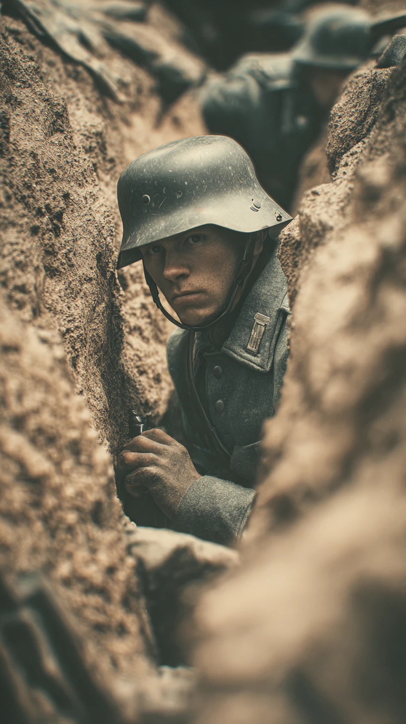 Soldados alemães da Segunda Guerra em uma batalha dramática na trincheira