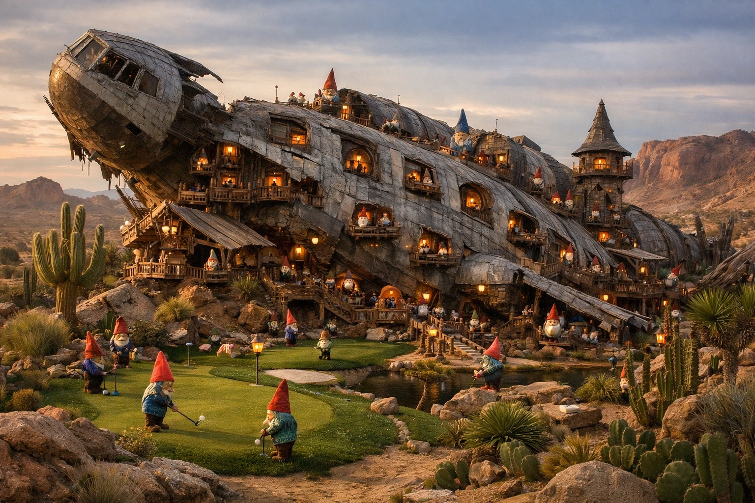 Ancient spaceship ruin turned dwelling in arid desert landscape