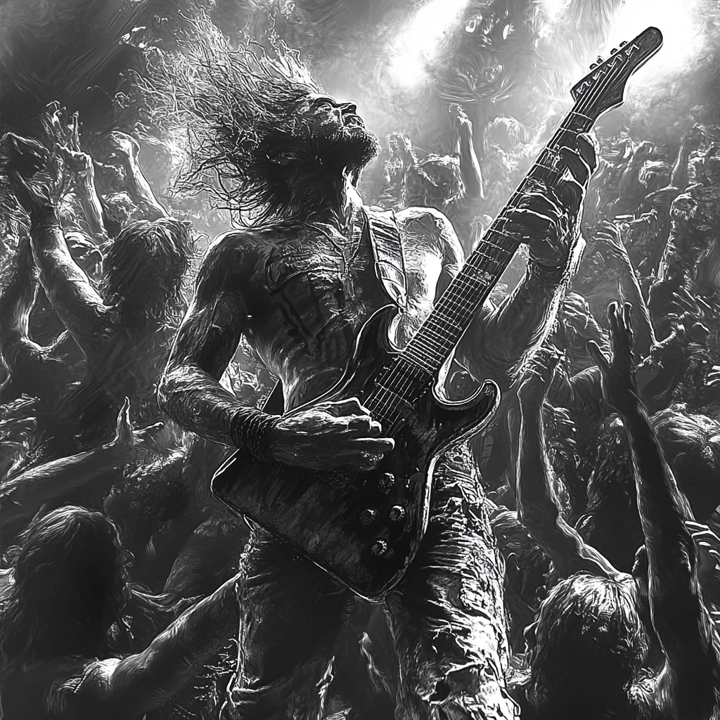 Guitarrista de heavy metal fazendo crowd surfing em um show ao vivo