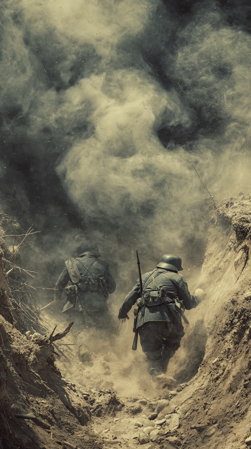 Dois soldados alemães da Segunda Guerra Mundial em combate nas trincheiras