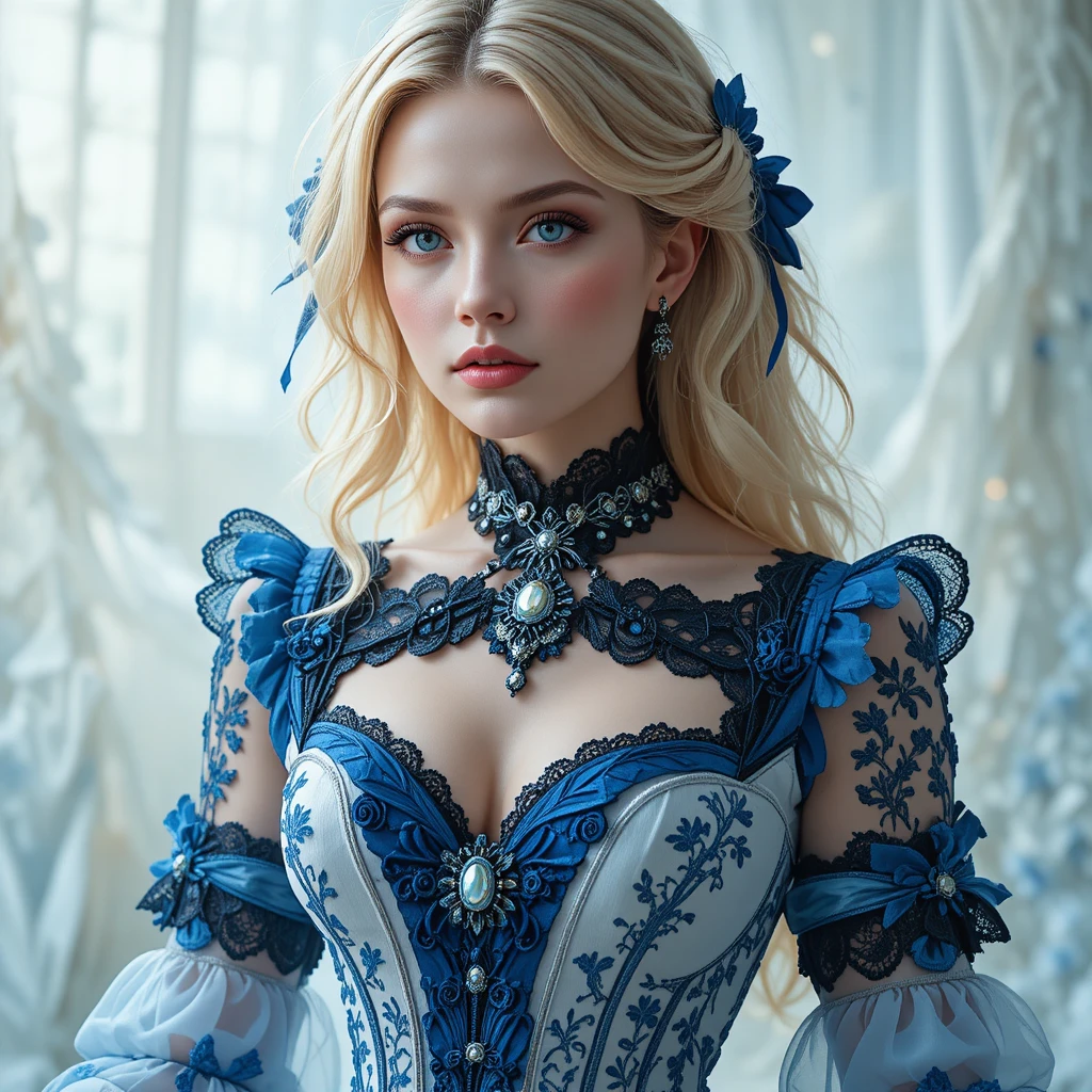 Elegant fantasy woman in blue gothic lolita gown