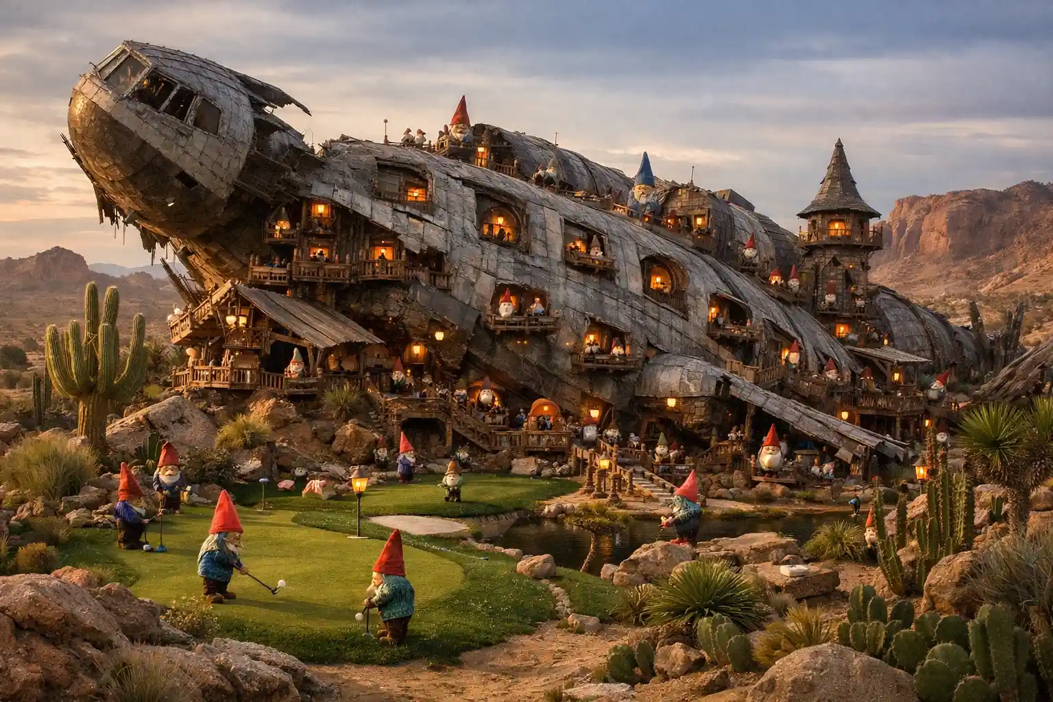 Ancient spaceship ruin turned dwelling in arid desert landscape